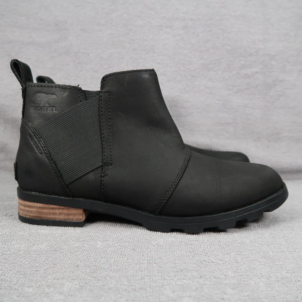 Sorel Emelie Chelsea Womens 8.5 Waterproof Black Leather Pull On Ankle Boot